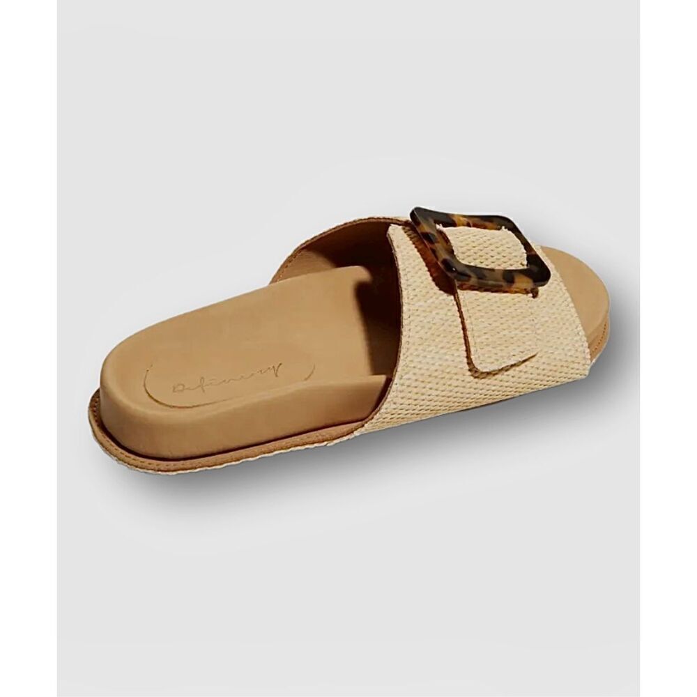 Definery Women's Beige Loop Raffia Buckle Slide Sandals Size US 10 EU‎ 40